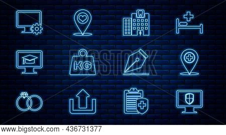 Set Line Monitor And Shield, Medical Location With Cross, Dental Clinic, Weight, Graduation Cap, Com