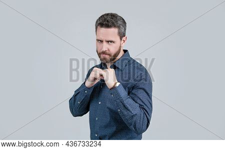 Using Force In Self-defense. Standing In Defensive Position. Fighting Defensive Action