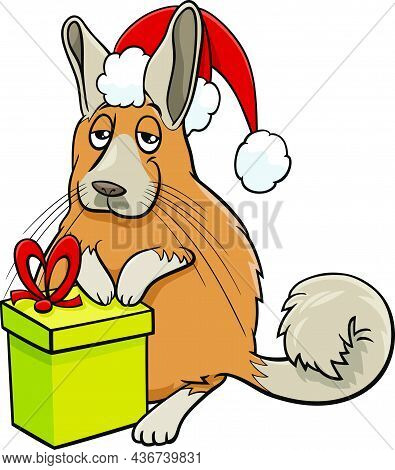 Cartoon Illustration Of Viscacha Animal Character With Present On Christmas Time