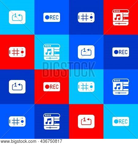 Set Repeat Track Music Player, Record Button, Selfie Mobile And Music Icon. Vector