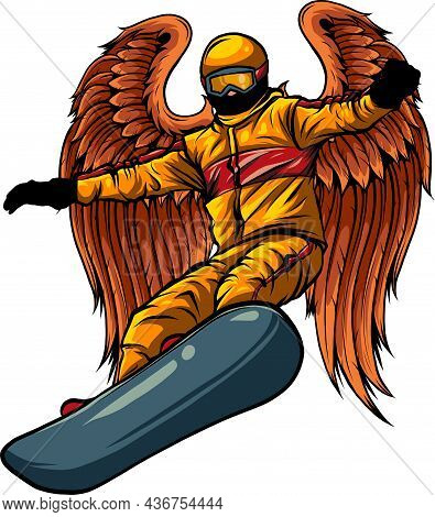Vector Illustration Of Snowboarder With Wings Design