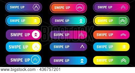 Collection Of Swipe Up Icons. Black Background. Communication Element. Modern Line Art. Vector Illus