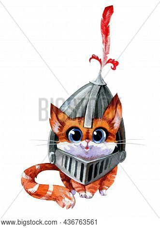 Set Of Watercolor Cliparts. Fabulous Fantastic Medieval Cats. Halloween Theme, Jester, Princess, Gar