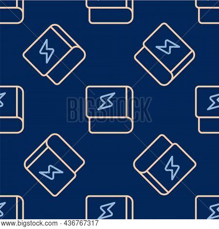 Line Book About Electricity Icon Isolated Seamless Pattern On Blue Background. Vector