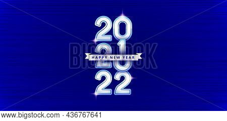 Happy New Year 2022 With Dark Blue Backgrounds, 2022 Font Number Silver With Ribbon, Happy New Year 