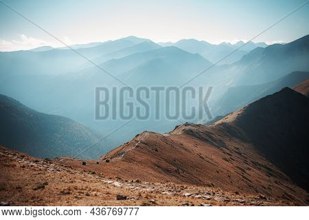 Mountain Panorama Of The Tatra Mountains From Kasprowy Wierch (kasper Peak)  On A Autumn Day In Pola