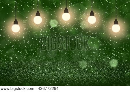 Green Cute Brilliant Abstract Background Light Bulbs With Sparks Fly Defocused Bokeh - Festival Mock