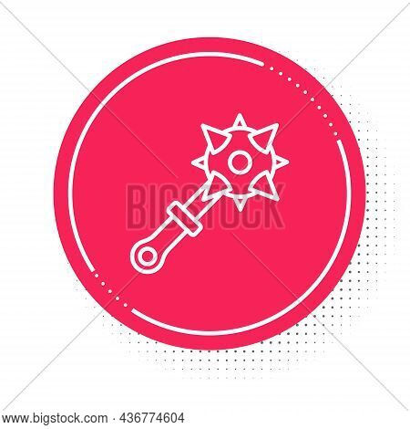 White Line Medieval Chained Mace Ball Icon Isolated On White Background. Morgenstern Medieval Weapon