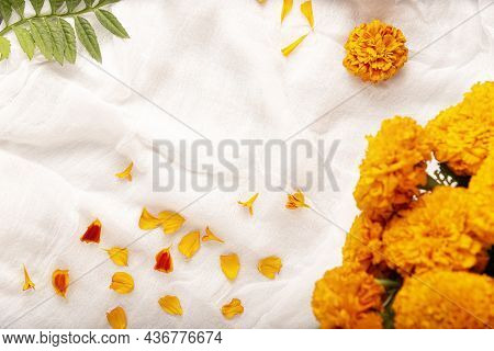Cempasuchil Orange Flowers Or Marigold. (tagetes Erecta) Traditionally Used In Altars For The Celebr