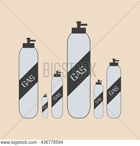 Oxygen, And Gas Cylinder Bottle Vector Illustration.  Different Types Of Cylinder.  Gas Cylinder Vec