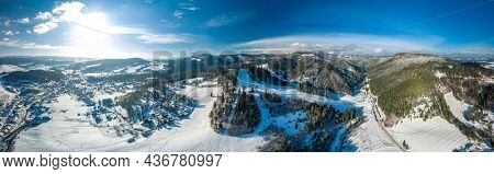 Panoramic aerial winter view of the ski center Vysne Ruzbachy, north Slovakia