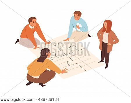 Business Partners Team At Meeting, Joining Puzzle Pieces. Concept Of Partnership, Cooperation And Te