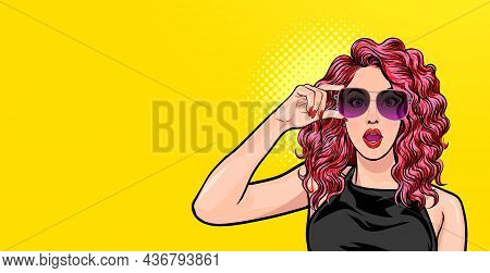 Woman Surprised In Glasses Look Wow Somthing  Pop Art Style  Pop Art Comics Style.
