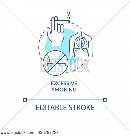 Excessive Smoking Blue Concept Icon. Pneumonia Risk Factor Abstract Idea Thin Line Illustration. Lun