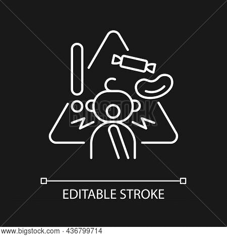 Choking Hazard Foods White Linear Icon For Dark Theme. Child Safety At Home. Trauma Prevention. Thin