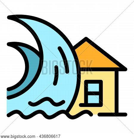 House Tsunami Icon. Outline House Tsunami Vector Icon Color Flat Isolated