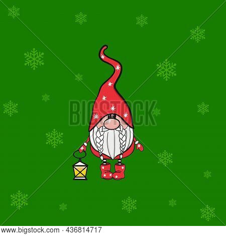 Beautiful Christmas Card With Gnom. Merry Christmas. Postcard For Printing. Vector Illustration