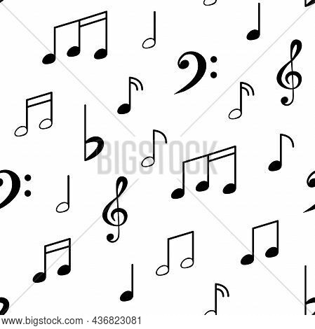 Pattern Of Black Musical Notes. You Can Decorate A Web Page As A Background Or On Packaging, Fabric.