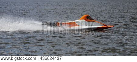 Sport. Motor Boat Races. Speed, Water Sports. Competition On The Water On A Sunny Day