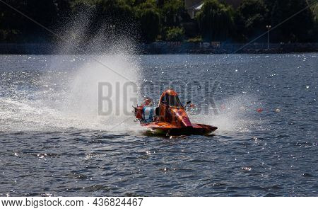 Sport. Motor Boat Races. Speed, Water Sports. Competition On The Water On A Sunny Day