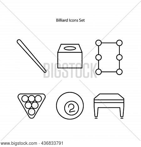 Billiard Icon  Set Isolated On White Background. Billiard Icon Thin Line Outline Linear Billiard Sym