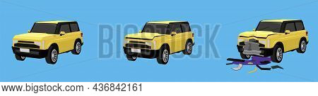 Cartoon Vector Or Illustration. Status Of The Yellow Car From Normal Car To The Car Was Slightly Dam