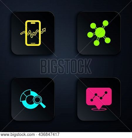 Set Graph Chart Infographic, Mobile Stock Trading, Search Data Analysis And Project Team Base. Black