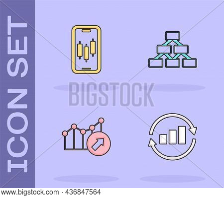 Set Graph Chart Infographic, Mobile Stock Trading, Financial Growth And Hierarchy Organogram Icon. V