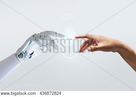 Technology meets humanity background, modern remake of The Creation of Adam