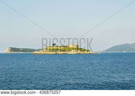 An Island With The Former Austrian Fortress Arza. Mamula Island. Bay Of Kotor, Adriatic Sea. View Fr