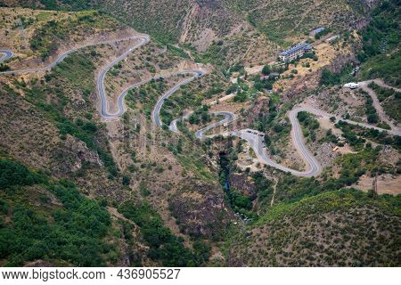 Winding Serpentine Mountain Road At The Sights Of Armenia Gorge And Vorotan River