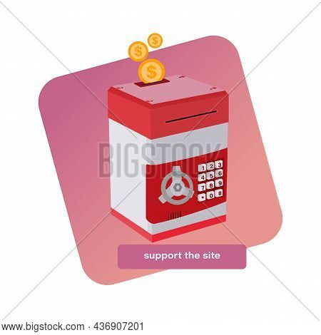 Icon Safe Piggy Bank And Money. Flat Vector Illustration Isolated On Background