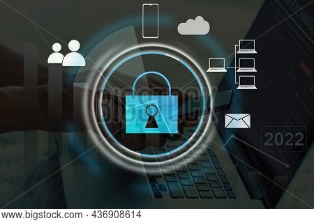 Developing Network Security System. Internet Data Security Concept. Laptop.
