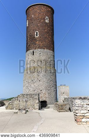 Checiny, Kielce, Poland - May 3, 2017: 13th Century Checiny Castle, Ruins Of Medieval Stronghold. It