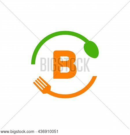 Restaurant Logo Design On Letter B With Spoon And Fork Concept Template. Kitchen Tools, Food Icon. C