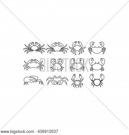 Crab Icon Thin Line Outline Linear Crab Symbol For Logo, Seafood Crabs Icon Set