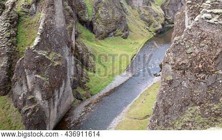 Green Fjaðrárgljúfur Canyon, Near Kirkjubæjarklaustur Village, South Coast Of Iceland