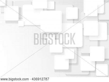 Light-gray Background With Decorative Squares With Shadows On Striped Gradient - Abstract Illustrati