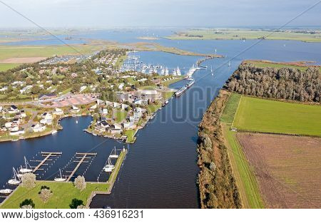 Aerial view at the Fluessen lake in Friesland the Netherlands