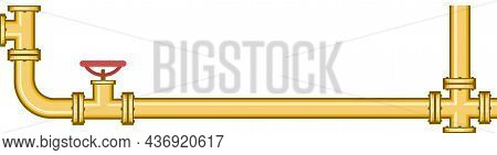 Yellow Pipeline. Water Fittings. Pipeline For Various Purposes. System Repair And Liquid Or Gas Supp