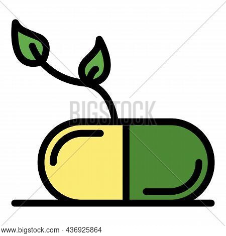 Pill And Twig Icon. Outline Pill And Twig Vector Icon Color Flat Isolated
