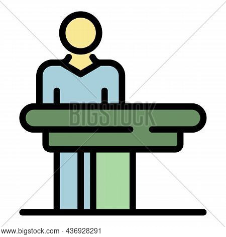 Masseur At The Massage Table Icon. Outline Masseur At The Massage Table Vector Icon Color Flat Isola