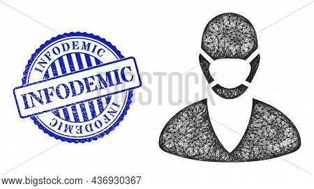 Vector Net Patient Mask Framework, And Infodemic Blue Rosette Dirty Stamp Seal. Hatched Frame Net Sy