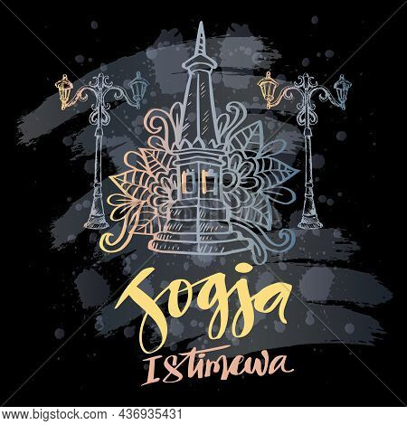 Doodle Of Yogyakarta City Of Indonesia. Black Background.