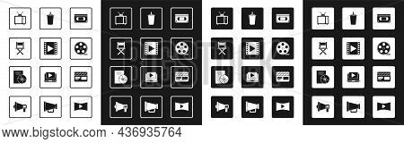 Set Vhs Video Cassette Tape, Play Video, Director Movie Chair, Retro Tv, Film Reel, Paper Glass With