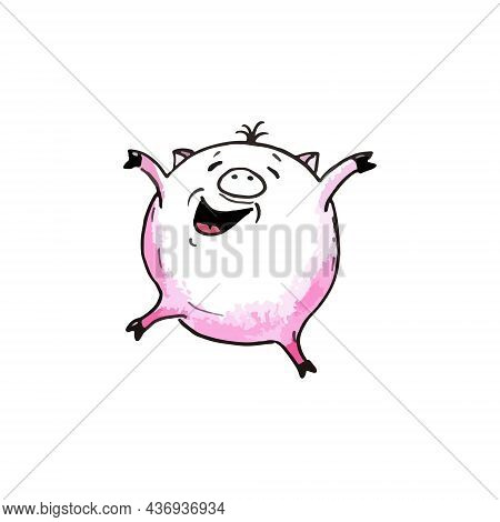 Piggy Mi Jumps With Joy The Drawing Is Made On A White Background