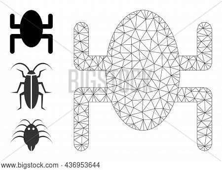 Web Mesh Bug Vector Icon, And Original Icons. Flat 2d Carcass Created From Bug Pictogram. Abstract C