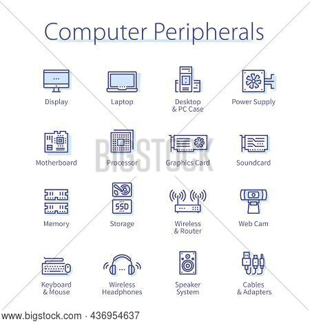Computer Peripherals Set. Digital Input Device, Pc