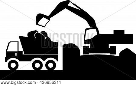 Coal Mining By Excavator. Transportation Of Coal By Kamaz.