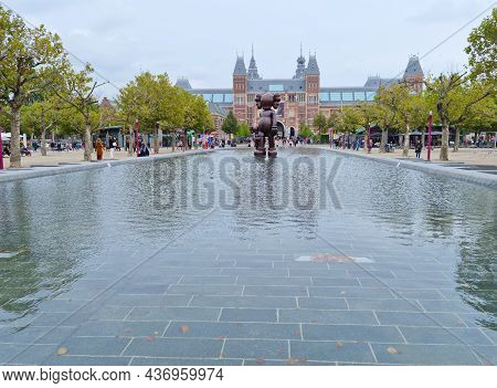 Amsterdam, The Netherlands - 02 October, 2021: People Walking In The Museum Square In From Of The Ri